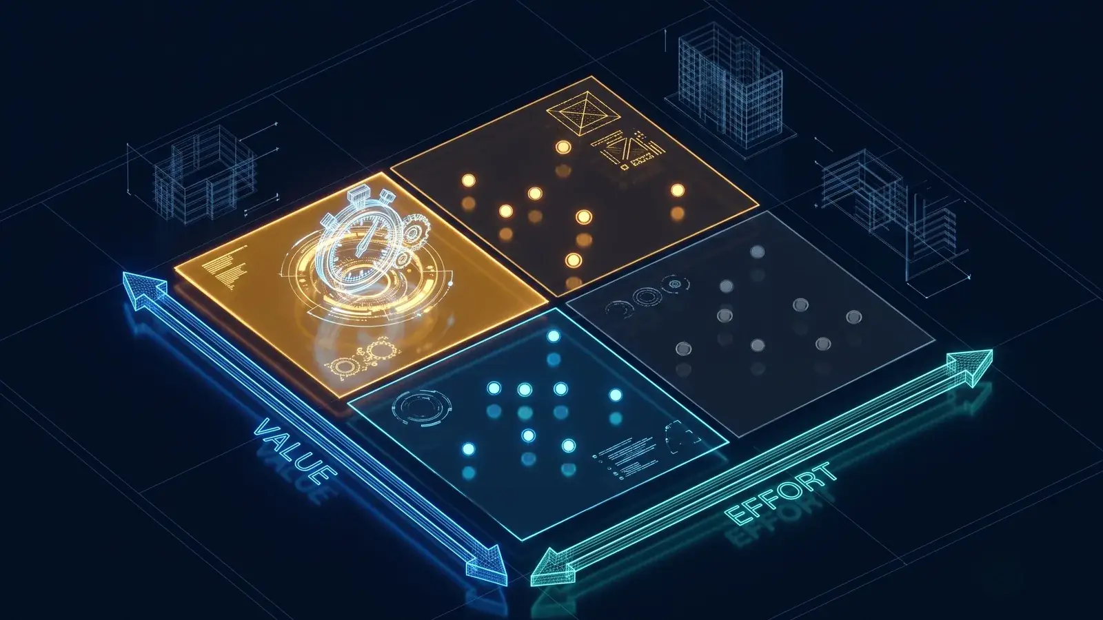 Matriz de priorização valor versus esforço com o quadrante de ganhos rápidos